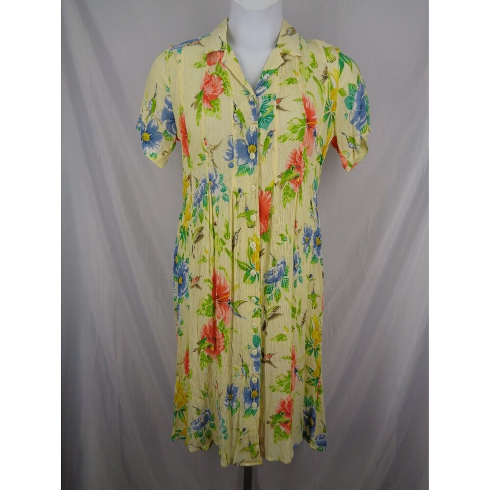 Vintage Phool Floral Hawaiian Gauze Rayon Button Dress Size Medium Tropical